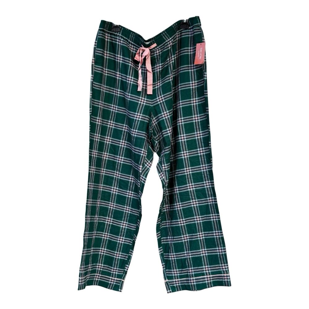 NWT State of Day Women's Holiday Green Plain Flannel Pajama Pants Soft Warm